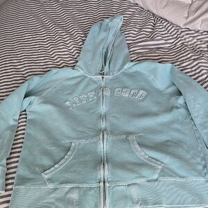 Light Blue Hoodie with 'Life is Good' Print